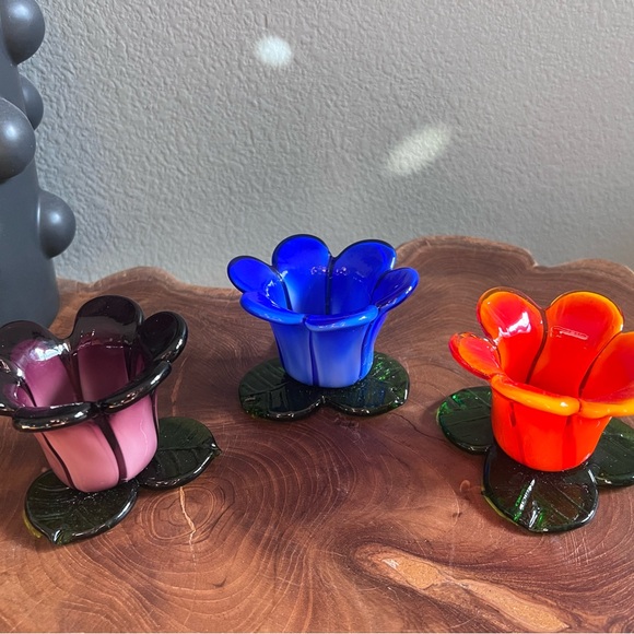 Vibrant Blown Glass Flower Candle Holders - Picture 2 of 7